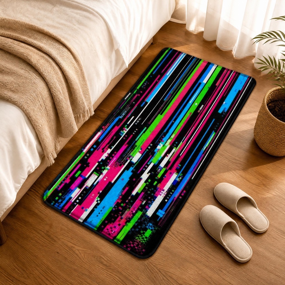 Retro Gaming Rug - Cyberpunk Glitch Colorful Vertical Stripe Print
