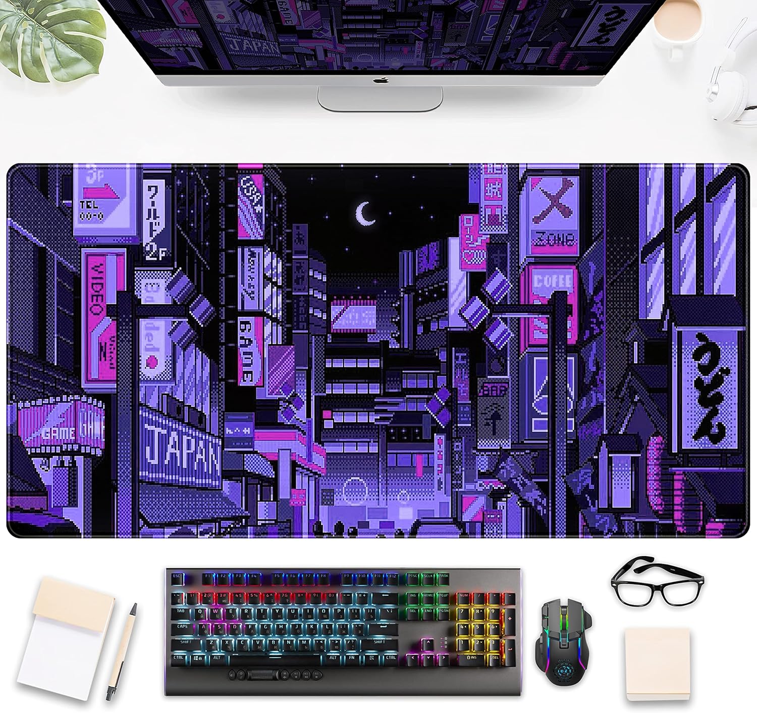 Retro Gaming Tokyo - Tokyo Street Purple Neon Pixel Mouse
