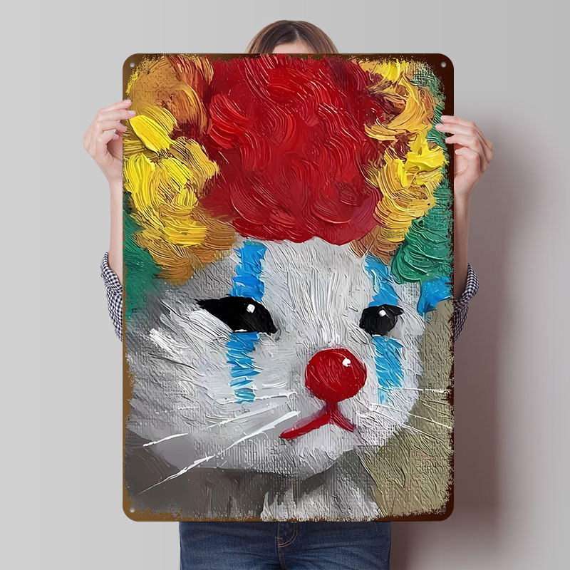 Retro Gaming Gadgets - Sad Clown Cat Painting Tinplate Posters