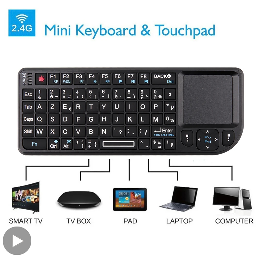Retro Gaming Tv Box - Backlit Mini Wireless Keyboard French Azerty