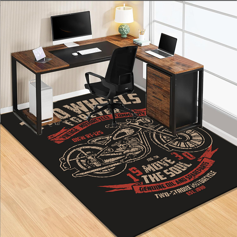 Retro Gaming Desk Setup - Motorcycle themed desk rug for gaming